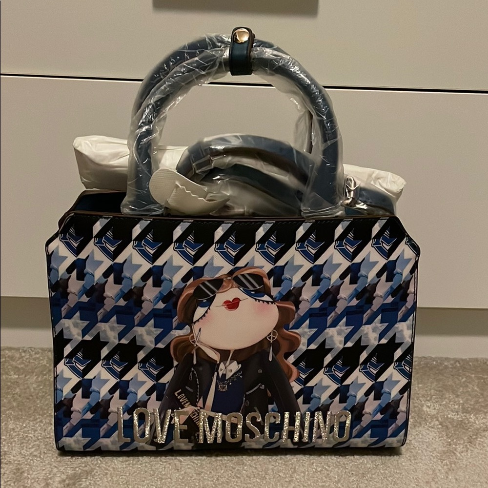 Love Moschino Blue and Black Patterned Tote